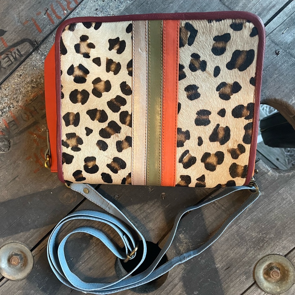 Leopard Print Crossbody Bag with Striped Accent